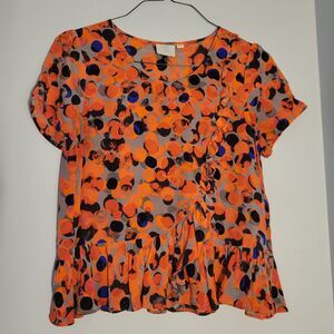 Anthropologie HD In Paris Top Women’s Size 6 100% Silk Peplum Ruffle Hem Dot